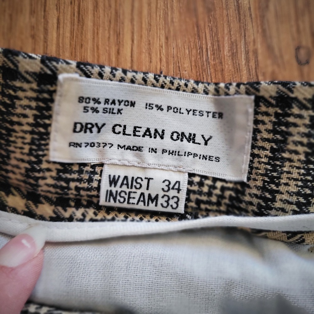 Vintage 90s Index Men Plaid Pleated Pants 34x33 Rayon‎ Silk Blend - Picture 4 of 7
